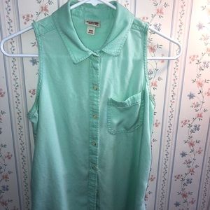 Mint Green Sleeveless Button Down